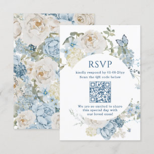 Romantisk Dusty Blue Watercolor Blommigt Bröllop O OSA Kort