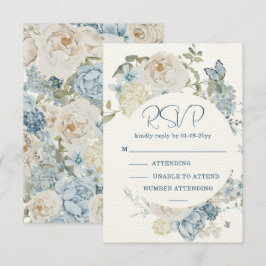 Romantisk Dusty Blue Watercolor Blommigt Bröllop O OSA Kort