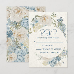 Romantisk Dusty Blue Watercolor Blommigt Bröllop O OSA Kort