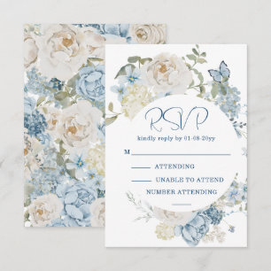 Romantisk Dusty Blue Watercolor Blommigt Bröllop O OSA Kort