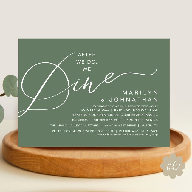 Romantisk efter att vi gjort, vi Dine, Bröllop Mid Inbjudningar (After We Do We Dine Romantic Wedding Dinner Party Invitation Card Modern Boho PDF Rustic Sage Green)