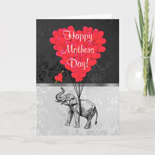 Romantisk elefant mors dag kort (Framsida)