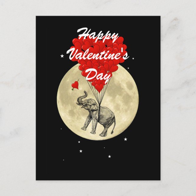 Romantisk elefant- och kärlekhjärtavalentines helg vykort (Framsida)