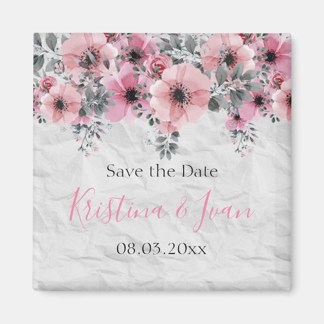 Romantisk Elegant Antique Blommigt Bröllop Magnet (Framsidan)