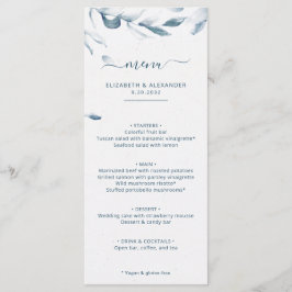 Romantisk elegant blå vattenfärg enkel bröllop meny