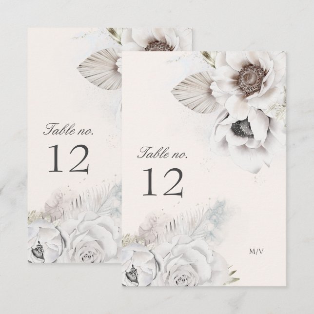 romantisk elegant blommigt bröllop bordsnummer (Fram/baksida)