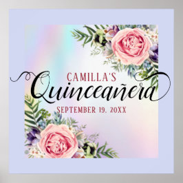 Romantisk Elegant Charming Blommigt Quinceañera Poster