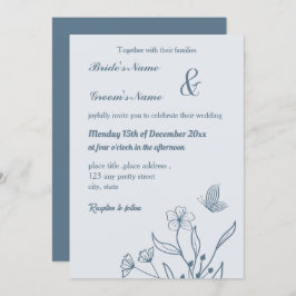Romantisk elegant dammig blå blommigt bröllop inbjudningar