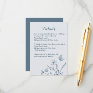 Romantisk elegant dammig blå blommigt bröllop tilläggskort