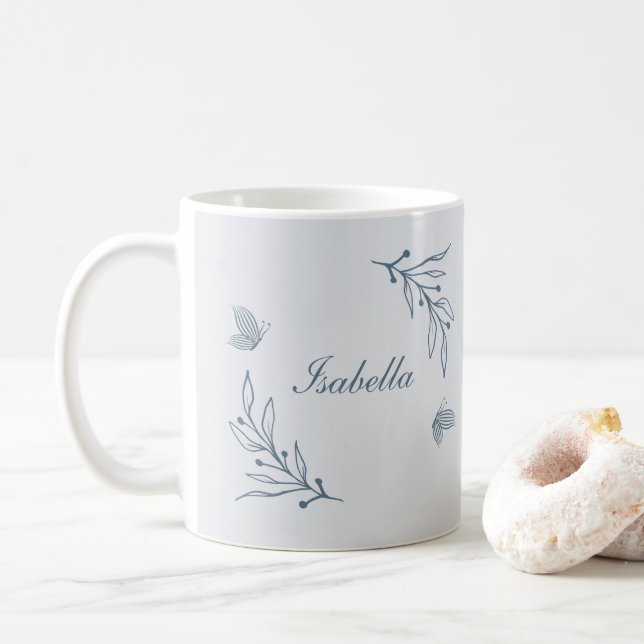 Romantisk elegant dammig blå blomsterg  kaffemugg (Med munk)