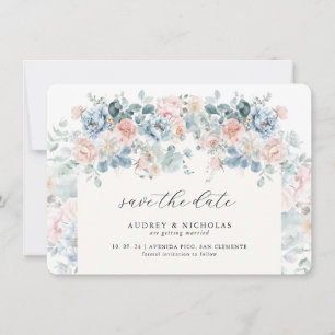 Romantisk Elegant Dammig Blå Persika Blommig Bröll Spara Datumet