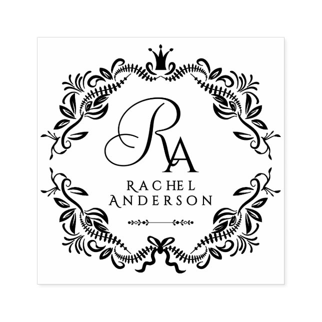 Romantisk Elegant Foliage Monogram Rubber Frimärke Stämpel (Tryck)