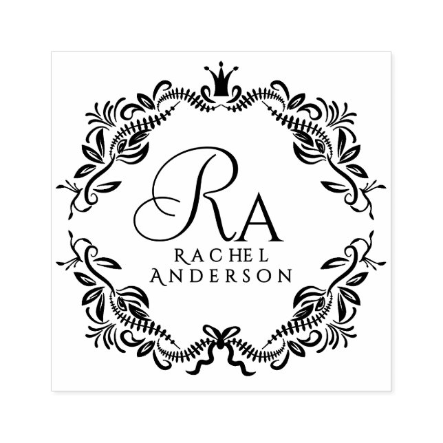 Romantisk Elegant Foliage Monogram Rubber Frimärke Stämpel (Tryck)