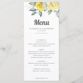 Romantisk elegant gul ros vattenfärgen bröllop meny