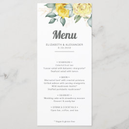 Romantisk elegant gul ros vattenfärgen bröllop meny