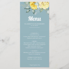Romantisk elegant gul ros vattenfärgen bröllop meny