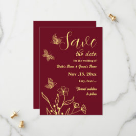 Romantisk elegant guld blomburgundy bröllop spara datumet