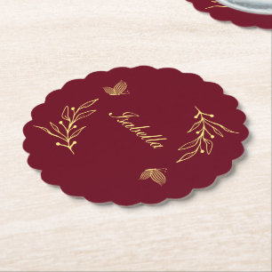 Romantisk elegant guld blomburgundy bröllop underlägg papper