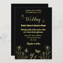 Romantisk elegant guld-blomma inbjudningar