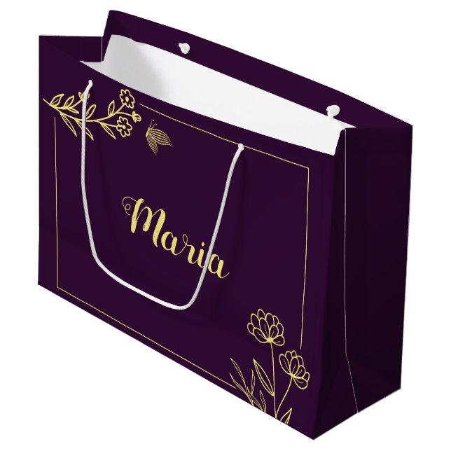 Romantisk elegant guld blomma lila bröllop (Framsidan Vinklad)