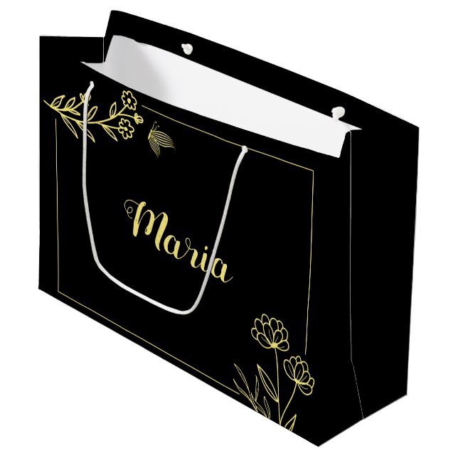 Romantisk elegant guld blommig svart bröllop (Framsidan Vinklad)