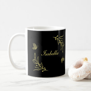 Romantisk elegant guld blommig svart kaffemugg