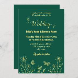 Romantisk elegant guld blomsterlarens grönt inbjudningar