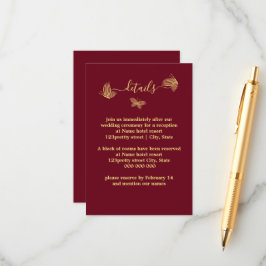 Romantisk elegant guld butterflies burgundy bröllo tilläggskort