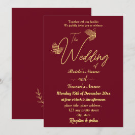 Romantisk elegant guld butterflies burgundy inbjudningar