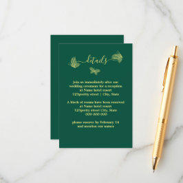 Romantisk elegant guld butterflies emerald bröllop tilläggskort