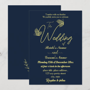 Romantisk elegant guld butterflies marinavy inbjudningar