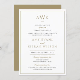 Romantisk Elegant Guld Classic Monogram Bröllop Inbjudningar