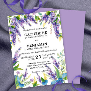 Romantisk Elegant Lila och Blue Wisteria Bröllop Inbjudningar