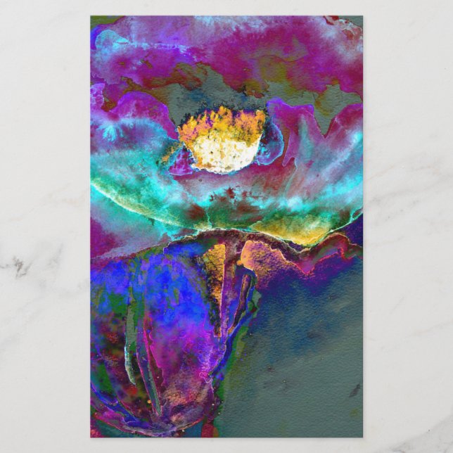 Romantisk elegant lila teal Blommålning Brevpapper (Framsida)