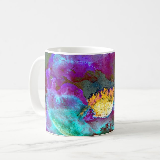 Romantisk elegant lila teal Blommålning Kaffemugg (Framsida vänster)