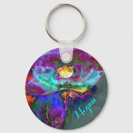 Romantisk elegant lila teal Blommålning Nyckelring
