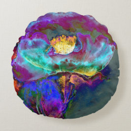 Romantisk elegant lila teal Blommålning Rund Kudde