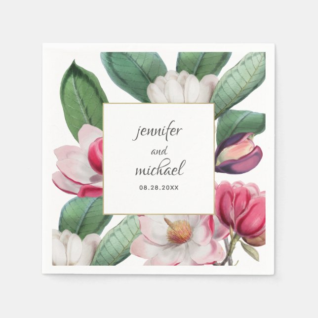Romantisk Elegant Magnolia Blommar Blommigt Pappersservett (Framsidan)