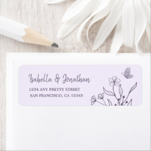 Romantisk elegant mauve blomsterlig returadress etikett