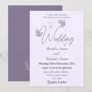 Romantisk elegant mauve butterflies bröllop inbjudningar