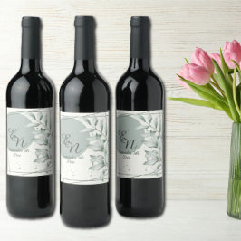 Romantisk Elegant Monogram Grönt Löv Bröllop Vinflaska Etikett