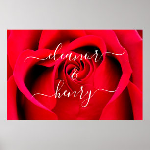 Romantisk Elegant Röd ros par Namn-skript Poster
