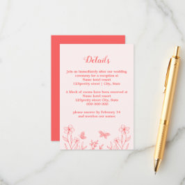 Romantisk elegant rosa blommigt bröllop tilläggskort