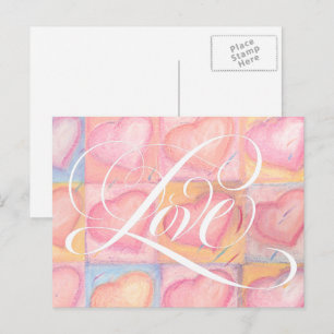 Romantisk Elegant Rosa Pastel Kärlek Heart Letteri Vykort