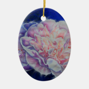 Romantisk elegant rosa vit, blå pastellvattenfärg julgransprydnad keramik