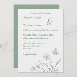 Romantisk elegant Sage grönt blommigt bröllop Inbjudningar