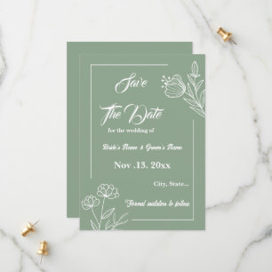 Romantisk elegant Sage grönt blommigt bröllop Spara Datumet
