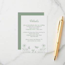 Romantisk elegant Sage grönt blommigt bröllop Tilläggskort