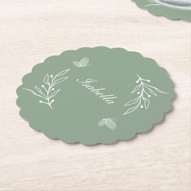 Romantisk elegant Sage grönt blommigt bröllop Underlägg Papper (Vinklad)