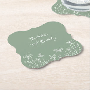 Romantisk elegant Sage grönt blommigt bröllop Underlägg Papper